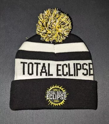 New April 8 Total Solar Eclipse 2024 Beanie Hat With Pom Pom Black White • $9.99