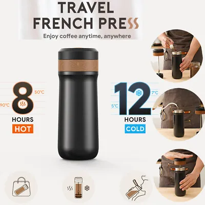 Portable French Press Coffee Maker Stainless Steel Vacuum Insulated Travel Mug  • $25.99