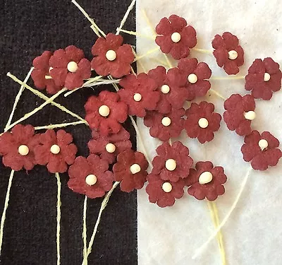 100 Burgundy Handmade Mulberry Paper Flowers Maroon Dolls Hats Miniatures Cards • $3.79
