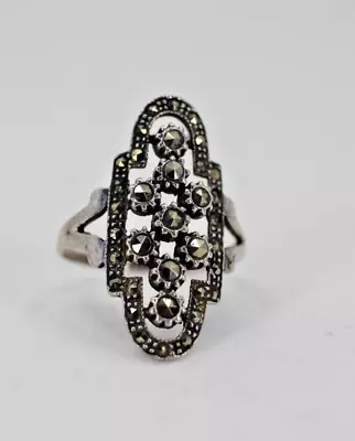 Vintage Sterling Silver 925 Marcasite Ring Size 10 • $0.96
