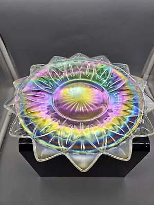 Federal Glass Clear Iridescent Carnival Glass Star Petal 9 1/4  Plate Vtg • $14.99