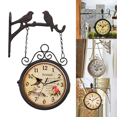 £16.95 • Buy Garden Double Sided Clock Hanging Bracket Station Creative Outdoor Wall Clock