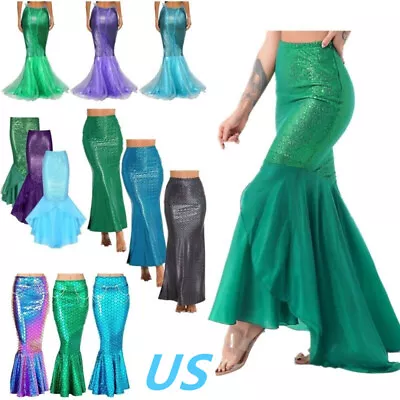 US Women's Halloween Mermaid Role Play Skirts Shiny Fish Scale Bodycon Skirt • $24.09