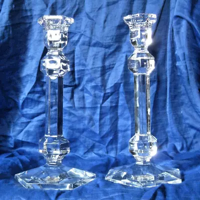 Val St Lambert Crystal Pair Gardenia Pattern Candlesticks 9 1/2 Inch • $39