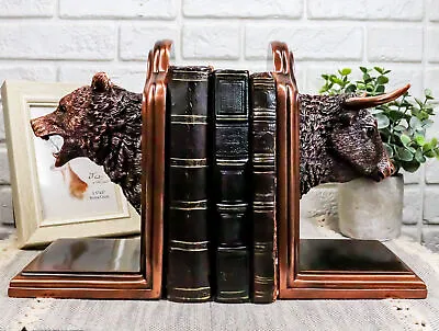 Wall Street Stock Market Bull VS Bear Bookends Bronze Electroplated Figurine • $77.99