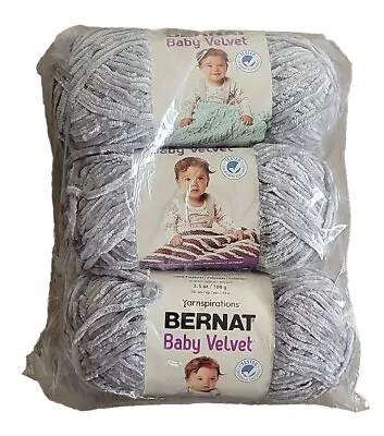 Bernat Baby VELVET Yarn Lot Of 3 Skeins PALE GRAY #4 Medium • $13.95