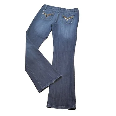 Vigoss Jeans 11/12 Embellished Pockets Dark Wash Stretch Straight Leg Dressbarn • $13