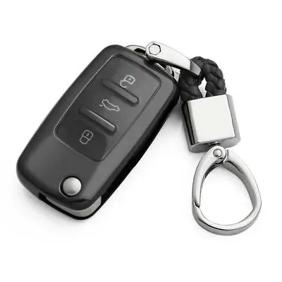 Flip Car Key Fob Chain Cover Case For VW Audi A1 Skoda Karoq SEAT Ateca Black • $10.44