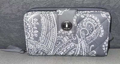 Vera Bradley Performance Twill Turnlock Wallet With RFID Protection Cloud Gra • $40.50