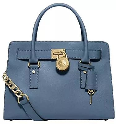 🌞michael Kors Hamilton Cornflower Blue Gold Saffiano Leather Satchel Bag🌺nwt! • $204.59