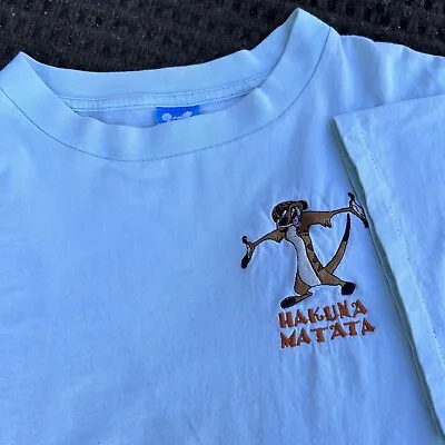 Vintage Disney Timon Embroidered Lion King Single Stitch T-Shirt Boxy XL STAINS • $22.29