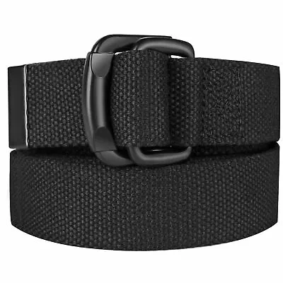 Men Plus Size Canvas Belt Double D Ring Black Fabric Cloth Big And Tall To 190cm • $13.99