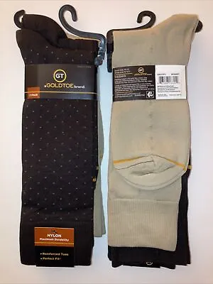 (6 Pr) GOLDTOE PREMIUM Sheer Patterned Crew Dress Socks (6-12.5 Shoes) • $15.95
