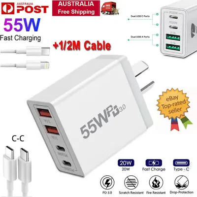 55W 4 Port USB-C PD Fast Charging Wall USB C Charger Power Adapter Type-C Brick • $17.99
