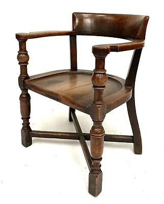 Vintage Antique Solid Oak Captains Desk Elbow Smokers Bow Armchair Victorian • £150