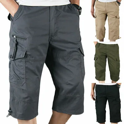 UK Men Summer Cropped Capri Shorts Loose Cargo Casual Pants 3/4 Trousers Bottoms • $16.32