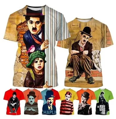 3D Print Women Men Short Sleeve T-shirt Tops Casual Charlie Chaplin Sreet Style • £9.59
