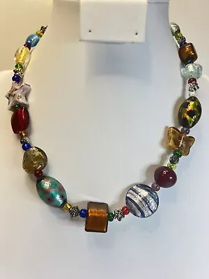 Antica Murrina Murano Glass Necklace Star Butterfly Multicolor Design Beads 18” • $64