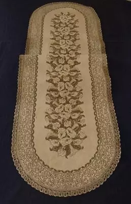 Vintage Tapestry Velvet Table Runner Gold Floral Thread Metallic Lace 48  • $35.19