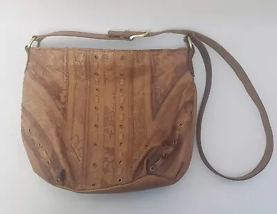 Genuine Leather Cabin Creek Brown Tooled Floral Embossed Shoulder Bag Purse • $24.99