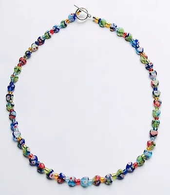 Stunning Rainbow Millefiori Heart Glass Necklace 20 Inches 2 • £8.49