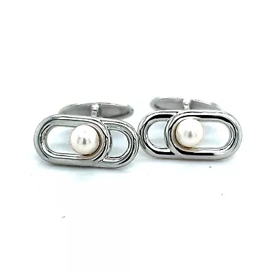 Mikimoto Estate Akoya Pearl Mens Cufflinks 6 Mm Sterling Silver M299 • $232