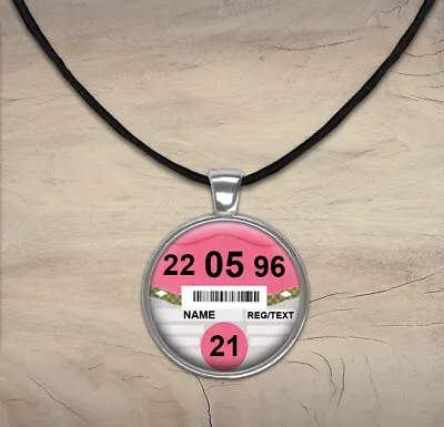 Personalised 21st Car Tax Disc Pendant On A Black Cord Necklace Pink Gift N922 • £7.95