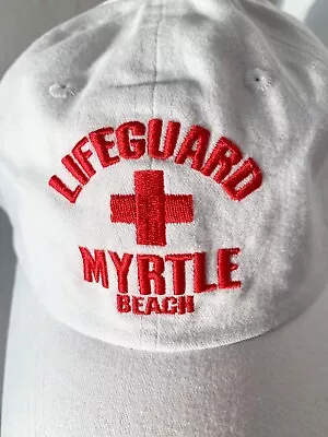 Myrtle Beach Hat Lifeguard Red Embroidery Baseball White Cap One Size Adjustable • $9.77