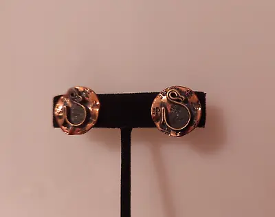 Maya Mexico Brutalist Copper Screwback Earrings .75  Diameter Circular • $43.99