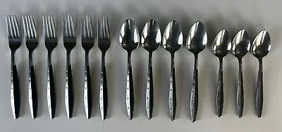 Lot/13 Starburst Star Atomic Stainless Flatware Linden Japan Black Silverware • $32.80