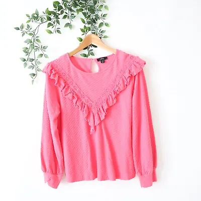 J.Crew Women's Pink Ruffle Trim Honeycomb Knit Cotton Top Size S Small • $12.99