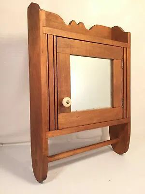 Vintage Solid Wood Antique Bathroom Cabinet Mirror Towel Bar Primitive Americana • $385.45