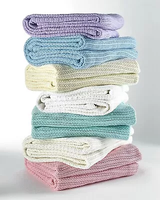 £27.99 • Buy Diana Cowpe Adult Size 100% COTTON Cellular Blanket / Large Bed Throw Pastels