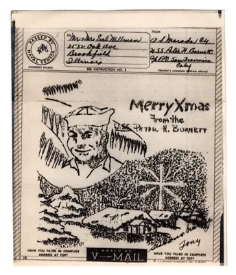 WWII Illustrated V-Mail - Christmas U.S.S. Peter H. Barnett Navy • $17.50