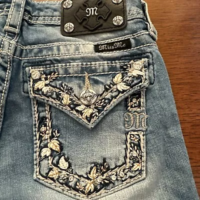 Miss Me Little Girls Size 12 Denim Floral Embellished Bermuda Shorts New Light • $44.24