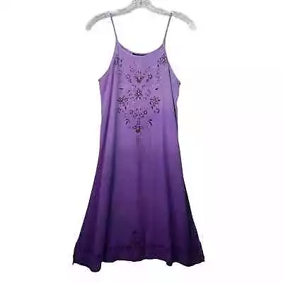 L’Pogee Vintage Y2K Boho Sleeveless Embroidered Mini Back Tie Dress Purple Ombre • $4.99