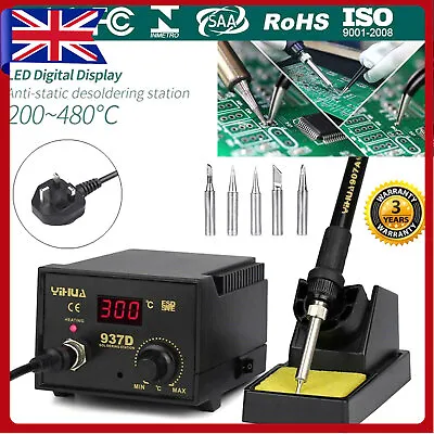 £33.99 • Buy 45W Soldering Iron Station Hot Air Digital Welding SMD Tool Stand W/5 Tips 937D