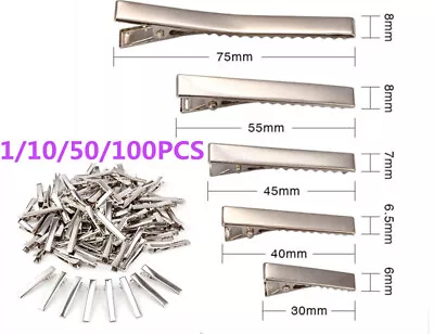 New 50X 100X Small Medium Lot Silver Crocodile Alligator Bow Blank Hair Clips UK • £3.97