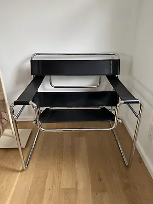 Vintage Marcel Breuer Wassily Style Chrome Black Leather Lounge Chair • $300