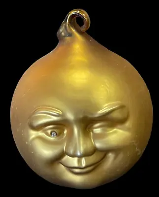 Frosted Mercury Glass Gold Winking Man In The Moon Ornament Dept 56 Rhinestone • $99.99