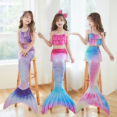 Girls Mermaid Tail Swimming Costume Swimmable Bikini Set Summer Swimsuit UK • £12.49