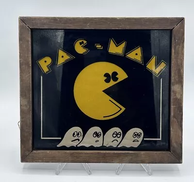 Vintage PAC MAN Carnival Glass Wood Framed Artwork 10x9  Rare *Damaged Frame* • $59.99
