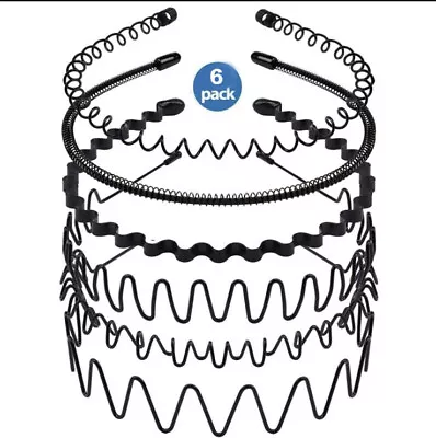 £5.99 • Buy Black Metal Sports Hairband Headband Wave Alice Style Hair Band (PACK OF 6)