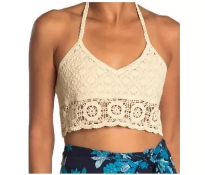 Free People Womens Cream Sydney Crochet Bralette Halter Neck Boho Size L 10109 • £18.04