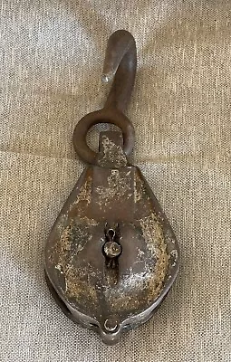 Vintage Cast Iron And Steel Snatch Block And Tackle With Hook Industrial Boat • $27.95