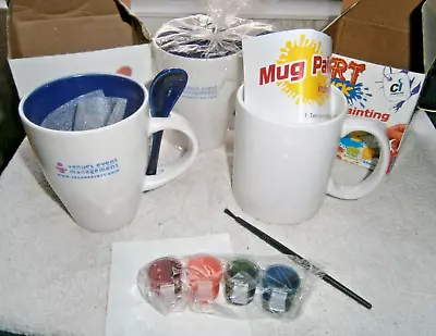 New - Paint Your Own Mug Kit  Complete Plus 2 Additional Ceramic Mugs And Spoons • £3.49