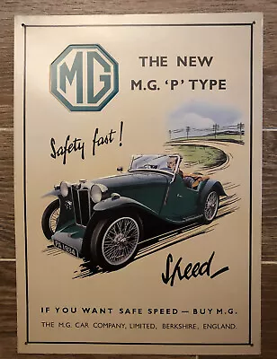 MG P Type Safety Fast Berkshire England LOGO Vintage Metal Sign 1993 Britain • $10