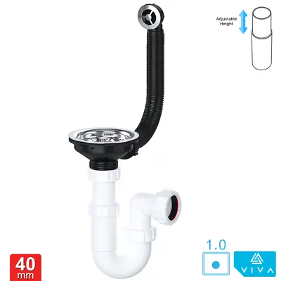 Kitchen Sink Round Overflow Waste Strainer Plug & Telescopic P U Bend Trap Kit • £11.95