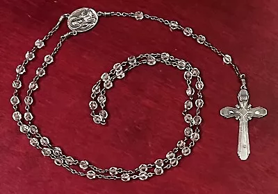 Vintage Sterling Silver ROSARY Necklace W/ Crystal Beads Jesus & Mary • $34.99