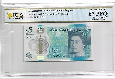 2015 Great Britain Bank Of England 5 Pounds Pick#394 PCGS 67 PPQ Superb Gem UNC • $43